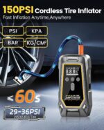 Jump Starter with Air Compressor - 3X Faster Inflation, 150PSI Portable Tire Pump for Car Tires with Digital Pressure Gauge, LED Light Cordless Pump for Car Starting, Motorcycle, Bicycle, Balls - Image 4