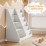 Tatub 6 Tier Kids Wooden Bookshelf and Toy Storage, Children Toy Organizer with Book Shelves, Toddler BookRack Baby Bookcase for Nursery, Playroom and Classroom, White - Image 6