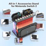 Firven Games Organizer Station with Controller Charger, Charging Dock for Nintendo Switch 2, Display Rack Holder for Switch 2 Dock, Game Cases & Pro Controllers, Accessories Stand with RGB Lighting - Image 3