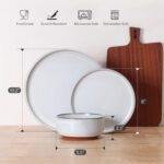 E-far Stoneware Dinnerware Sets for 4, 12 Pieces Reactive Glaze Plates and Bowls Sets, Elegant Dishes with Rustic Terracotta Base, Dishwasher & Microwave Safe, Scratch Resistant, Glacier White - Image 3