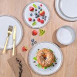 E-far Stoneware Dinnerware Sets for 4, 12 Pieces Reactive Glaze Plates and Bowls Sets, Elegant Dishes with Rustic Terracotta Base, Dishwasher & Microwave Safe, Scratch Resistant, Glacier White - Image 10