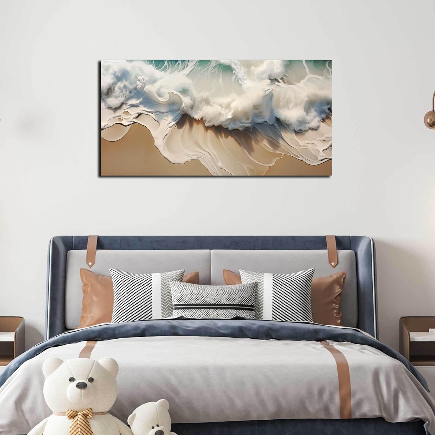 Ocean Waves Canvas Wall Art for Living Room, Beach Scenery View Home Decor Picture, Sea Waves Canvas Wall-Decoration, Seaside Scene Decorative Print Artwork for Office Bedroom, Size 40x20 Inches - Image 3