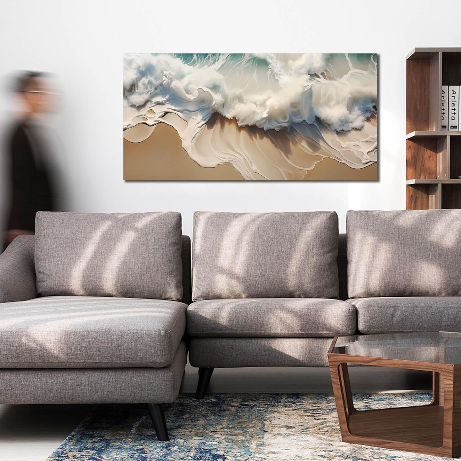 Ocean Waves Canvas Wall Art for Living Room, Beach Scenery View Home Decor Picture, Sea Waves Canvas Wall-Decoration, Seaside Scene Decorative Print Artwork for Office Bedroom, Size 40x20 Inches - Image 5