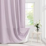 Purple Boho Fabric Cloth Shower Curtain, Lavender Farmhouse Shower Curtains for Chic Elegant Neutral Bathroom Decor, Bohemian Cute Shower Curtain with Shabby Geometric Texture, 72 x 72 - Image 4