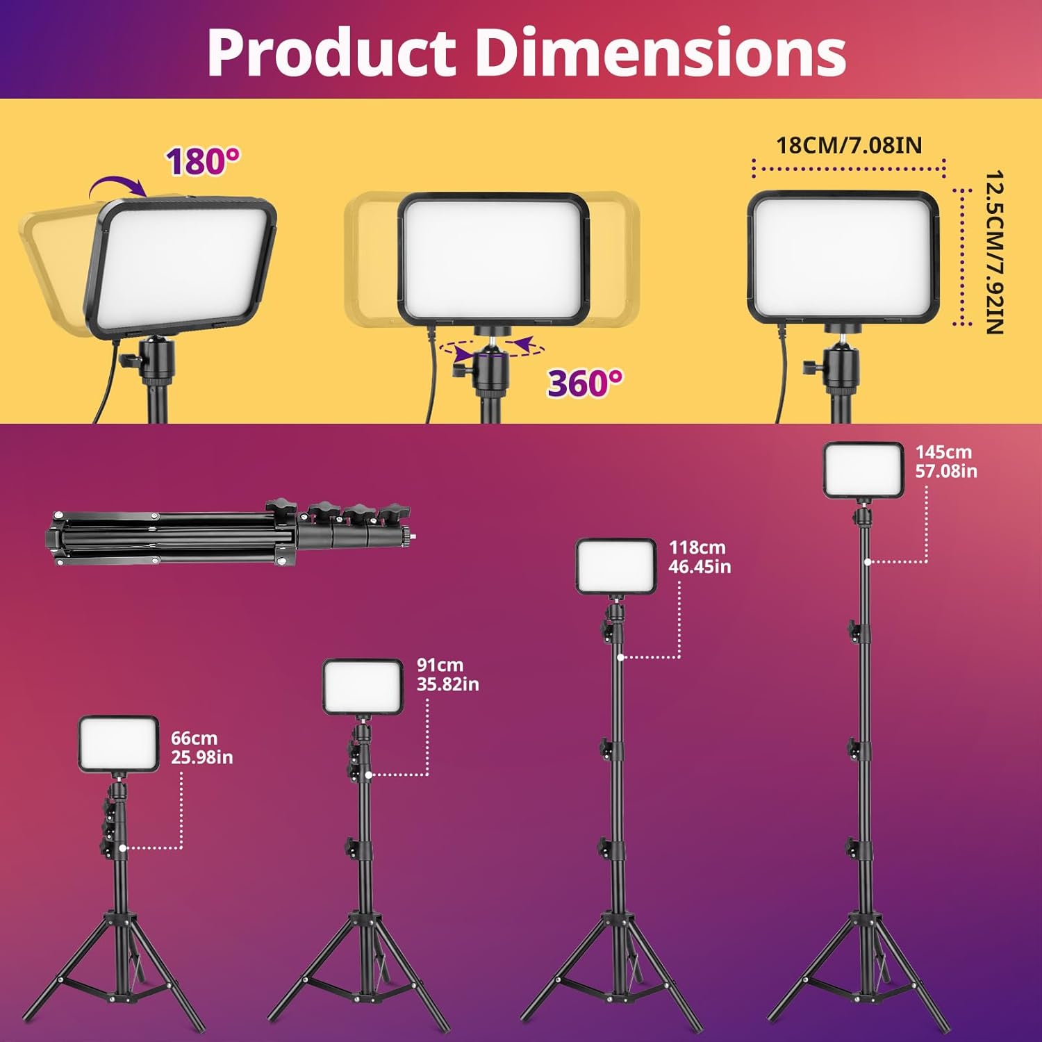 Torjim RGB Photography Video Lighting, Studio Lights with Adjustable Tripod Stand - 16 Color Lighting for Video Recording/YouTube/TikTok/Live Streaming/Make up/Vlogging - Image 5