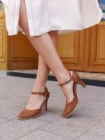 Coutgo Womens Chunky High Heels Closed Pointed Toe Ankle Strap Pumps Vintage D'Orsay Dress Party Shoes - Image 3