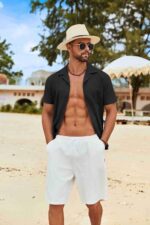 COOFANDY Mens Cotton Linen Shirt Casual Button Down Short Sleeve Shirts Summer Cuban Vacation Beach Shirts with Pocket - Image 4