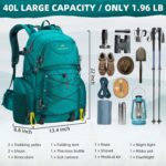 Maelstrom Hiking Backpack,40L Waterproof Camping Backpack,Men Women Packable Hiking Daypack with Rain Cover,Lightweight Travel Backpack-Green - Image 3