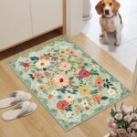 DUKINO 2x3 Rugs for Entryway, Floral Indoor Washable Front Door Mat, Non Slip Boho Small Carpet, Soft Low Pile Throw Rug for Entrance, Bedroom, Kitchen, Laundry, Bathroom, Green - Image 3
