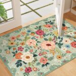 DUKINO 2x3 Rugs for Entryway, Floral Indoor Washable Front Door Mat, Non Slip Boho Small Carpet, Soft Low Pile Throw Rug for Entrance, Bedroom, Kitchen, Laundry, Bathroom, Green - Image 4