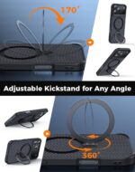 Designed for iPhone 17 Pro Case with 360° Magnetic Stand, Carbon Fiber Phone Case [Compatible with Magsafe] [15FT Military Protection] with Stand Ring 6.3'', Black - Image 3