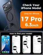 Designed for iPhone 17 Pro Case with 360° Magnetic Stand, Carbon Fiber Phone Case [Compatible with Magsafe] [15FT Military Protection] with Stand Ring 6.3'', Black - Image 8