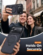 Designed for iPhone 17 Pro Case with 360° Magnetic Stand, Carbon Fiber Phone Case [Compatible with Magsafe] [15FT Military Protection] with Stand Ring 6.3'', Black - Image 9