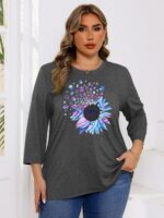 Chulianyouhuo Plus Size Tops for Women Cute Graphic Tees 3/4 Sleeve Flower Print Loose Fit Summer Casual T Shirts - Image 3