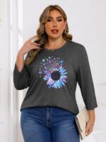 Chulianyouhuo Plus Size Tops for Women Cute Graphic Tees 3/4 Sleeve Flower Print Loose Fit Summer Casual T Shirts - Image 4
