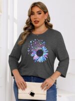 Chulianyouhuo Plus Size Tops for Women Cute Graphic Tees 3/4 Sleeve Flower Print Loose Fit Summer Casual T Shirts - Image 7