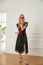 GRACE KARIN Women's V Neck Ruffle Sleeve Summer Dress 2025 Split Flowy Tiered Midi Dress Wedding Guest Cocktail Dresses - Image 4