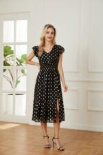 GRACE KARIN Women's V Neck Ruffle Sleeve Summer Dress 2025 Split Flowy Tiered Midi Dress Wedding Guest Cocktail Dresses - Image 8