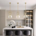 Mondern Large Brass Kitchen Island Pendant Light, 14 '' W 1-Light Glass and Gold Island Pendant Lights,Farmhouses Pendant Light, for Kitchen,Dining Room,Bathroom,Included 2 Bulb - Image 3