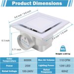 FEITON Bathroom Exhaust Fan with Light, Ceiling Mount, 110 CFM 1.0 Sones 4 Inch Duct, Quiet Square Bath Fan Light Combo, Shower Exhaust Fan with Light - Image 4