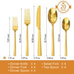KINGSTONE Gold Silverware Set, 20-Piece Forged Flatware Set Cutlery Set Premium Stainless Steel, Service for 4, for Kitchen, Home, Wedding, Party, Mirror Polished and Dishwasher Safe - Image 3