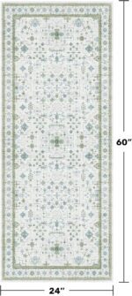 Washable Oushak Bathroom Runner Rug 2x5 - Eclectic Boho Floral Pastel, Non Slip Low Pile Stain Resistant Small Throw Rug for Bedroom, Laundry Room, Powder Room, Cream Green - Image 3