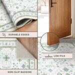 Washable Oushak Bathroom Runner Rug 2x5 - Eclectic Boho Floral Pastel, Non Slip Low Pile Stain Resistant Small Throw Rug for Bedroom, Laundry Room, Powder Room, Cream Green - Image 6