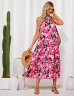 GRACE KARIN Women's Maxi Boho Dress Casual Summer Loose Long Floral Sundresses Flowy Halter Tiered Beach Vacation Outfits - Image 4
