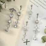 LAURITAMI 14G Dangle Belly Button Rings - Surgical Steel Silver and Rose Gold CZ Piercing Jewelry for Women - Image 6