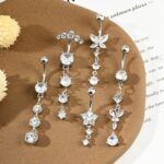 LAURITAMI 14G Dangle Belly Button Rings - Surgical Steel Silver and Rose Gold CZ Piercing Jewelry for Women - Image 8