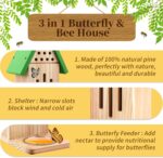 3-in-1 Butterfly House Feeder Bee House, Wooden Butterfly Houses for The Garden, Butterfly Feeders for Outdoors, Natural Butterfly Garden Kit Habitat with Puddler - Image 3