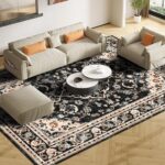 Vhong Washable Area Rugs Boho Vintage Modern Neutral Large Carpet Black and Brown 5×7 High Traffic Rugs for Dinning Room Living Room Bedroom Farmhouse Non Slip - Image 4