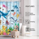4pcs Ocean Theme Shower Curtain Set, Vibrant Underwater Scene Includes Non-Slip Bath Mat, Toilet Lid Cover, and Floor Mat - Image 7