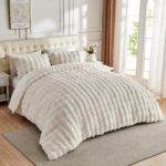 Lotus Karen Fluffy Comforter Cover Set-Rabbit Fluff Faux Fur Duvet Cover Full Size,Cream White Plush Fuzzy Furry Bedding Sets 3Pieces(1 Duvet Cover & 2 Pillow Shams),Zipper Closure - Image 5