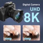 8K Digital Camera for Photography, WiFi & Dual-Lens Vlogging Camera for YouTube with 4" Touch Screen, 64MP Vlog Cameras 16X Digital Zoom with 3000mAh Battery, 32GB TF Card & Lens Hood(Black) - Image 3