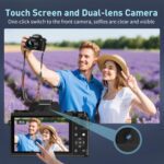 8K Digital Camera for Photography, WiFi & Dual-Lens Vlogging Camera for YouTube with 4" Touch Screen, 64MP Vlog Cameras 16X Digital Zoom with 3000mAh Battery, 32GB TF Card & Lens Hood(Black) - Image 4