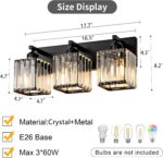 Black Bathroom Vanity Light 3 Lights, Crystal Bathroom Wall Light Fixtures Modern Vanity Light Over Mirror (Exclude Bulb) - Image 4