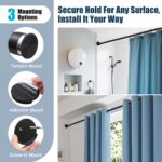 Heavy Duty Shower Curtain Rod - 42 to 87" Adjustable,3-In-1 Installation (No Drilling, Stick-On Or Screw Mount), Non-Slip Stainless Steel Tension Rod for Bathroom,Windows,Room Dividers,Black - Image 3