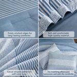 Blue Comforter Set Queen Size,Boho Striped Comforters for Boys & Girls,7 Pieces Bed in A Bag Simple Neutral-Style Bedding Sets for Kids Teen - Image 6