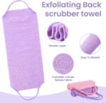 3 Pcs Double-Sided Back Exfoliator Body Scrub Towel, Exfoliating Back Scrubber with Handles,Exfoliating Washcloth Bath Tool in Shower, Stretchable Back Washer to Deep Cleans Skin (Beige,Pink,Purple) - Image 4
