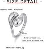WOWORAMA Chunky Teardrop Rings for Women Silver Gold Bypass Dome Rings Thick Statement Open Adjustable Rings Simple Waterdrop Stackable Band Rings - Image 7