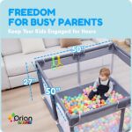 Orian Baby Playpen 50x50 Large Playpen for Babies and Toddlers, Oxford Fabric, Indoor & Outdoor Play Pen, 10 Colorful Balls, 4 Pull Up Rings, Carry Bag - Image 4