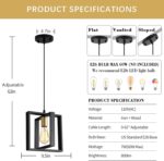 Farmhouse Small Pendant Light Fixture,Kitchen Island Hanging Lamp with Cord, Black+Gold Finish, Wood Frame Chandelier for Hallway Entryway Closet Bedroom,9.5 Inch,E26. - Image 4