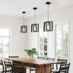 Farmhouse Small Pendant Light Fixture,Kitchen Island Hanging Lamp with Cord, Black+Gold Finish, Wood Frame Chandelier for Hallway Entryway Closet Bedroom,9.5 Inch,E26. - Image 5