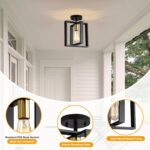 Farmhouse Small Pendant Light Fixture,Kitchen Island Hanging Lamp with Cord, Black+Gold Finish, Wood Frame Chandelier for Hallway Entryway Closet Bedroom,9.5 Inch,E26. - Image 6