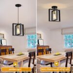 Farmhouse Small Pendant Light Fixture,Kitchen Island Hanging Lamp with Cord, Black+Gold Finish, Wood Frame Chandelier for Hallway Entryway Closet Bedroom,9.5 Inch,E26. - Image 7