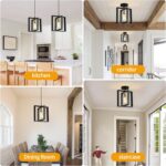 Farmhouse Small Pendant Light Fixture,Kitchen Island Hanging Lamp with Cord, Black+Gold Finish, Wood Frame Chandelier for Hallway Entryway Closet Bedroom,9.5 Inch,E26. - Image 8