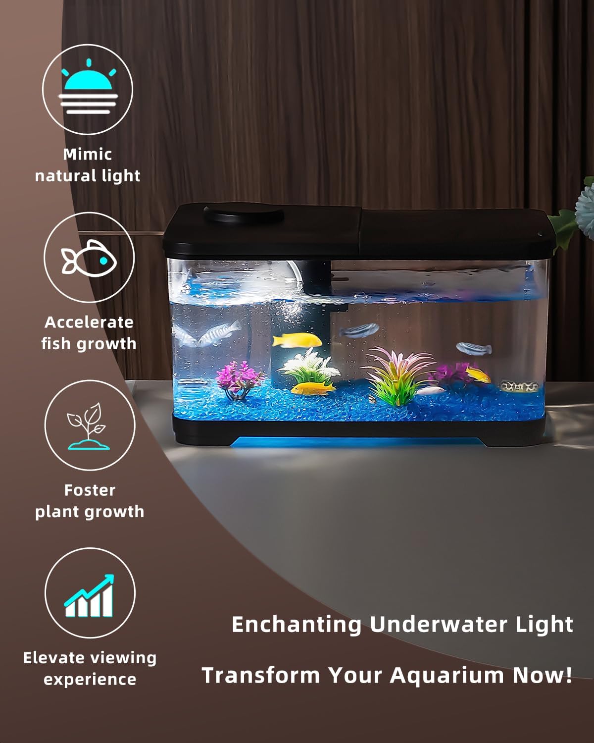 Fish Tank, 3.8 Gallon Aquarium Starter Kit with Self Cleaning Fish Tank Pump with Filteration, Oxygenation, Water Circulation, Lighting Betta Fish Aquarium with Decor, Gravel (Black) - Image 3