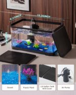 Fish Tank, 3.8 Gallon Aquarium Starter Kit with Self Cleaning Fish Tank Pump with Filteration, Oxygenation, Water Circulation, Lighting Betta Fish Aquarium with Decor, Gravel (Black) - Image 6