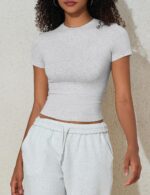 Hilor Women's Casual Basic Cotton T-Shirts Short Sleeve Y2K Going Out Crop Tops Baby Tees Tight Fitted Crew Neck T Shirts - Image 4